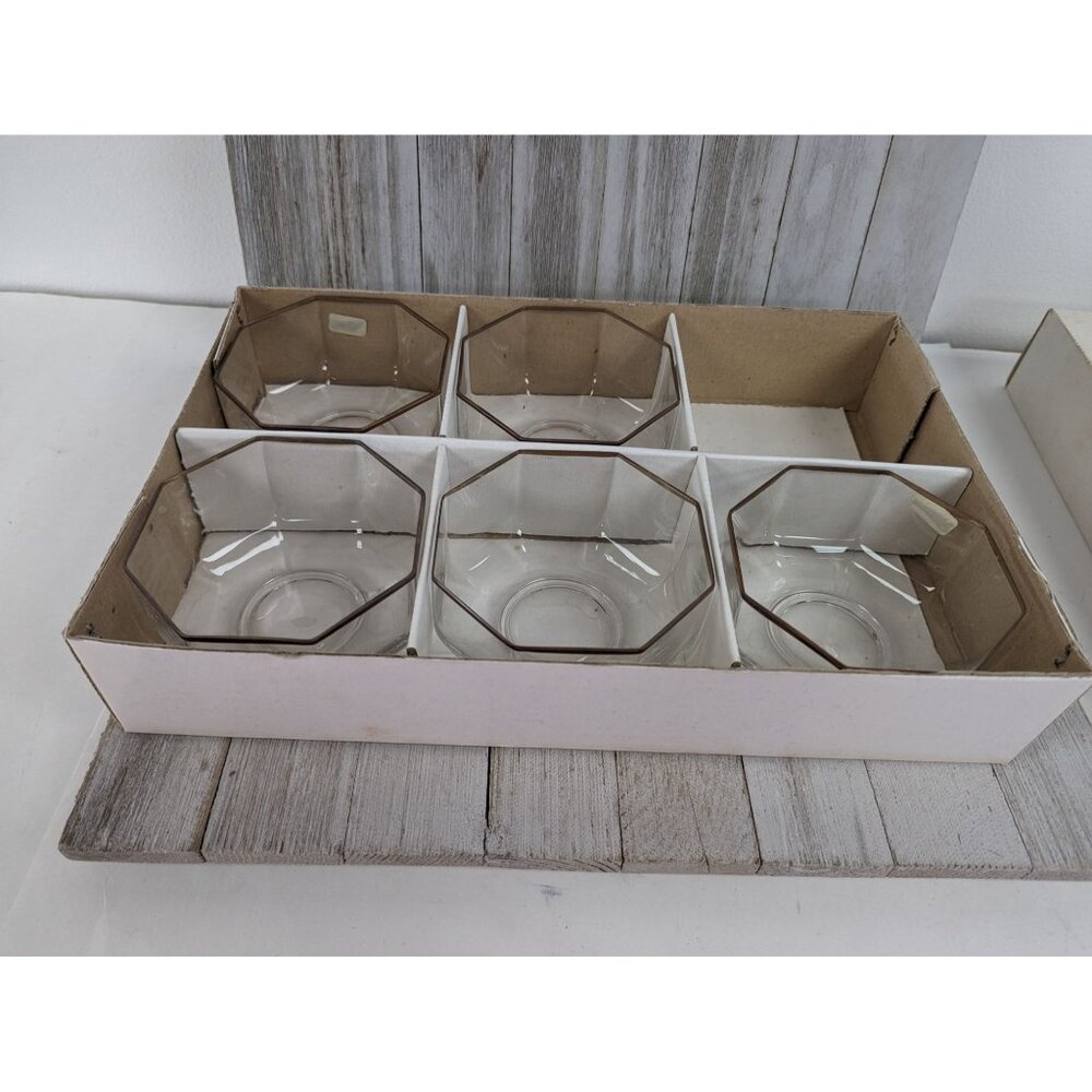 Lead Crystal Set of 5 Berry Salad Bowls Copper Octagon Kristall Royal Italy